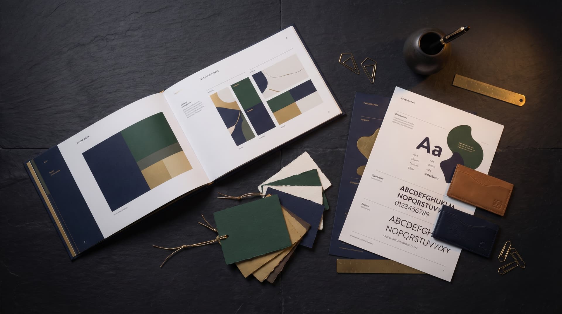 Hotel brand identity system — brand book pages and design elements