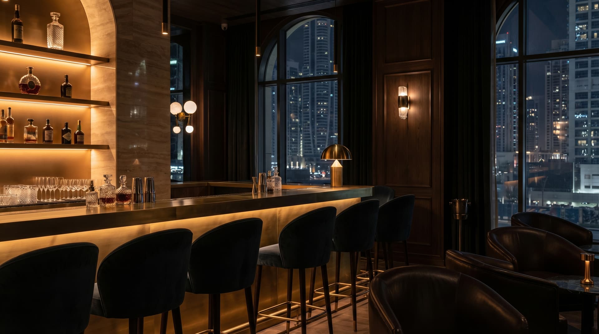 Guest relationship management — premium Dubai restaurant interior at night