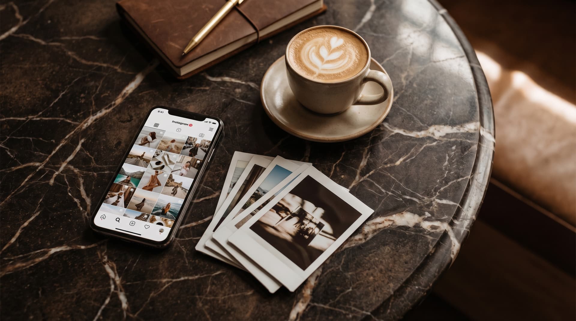 Hospitality social media strategy — content creation flat lay with smartphone