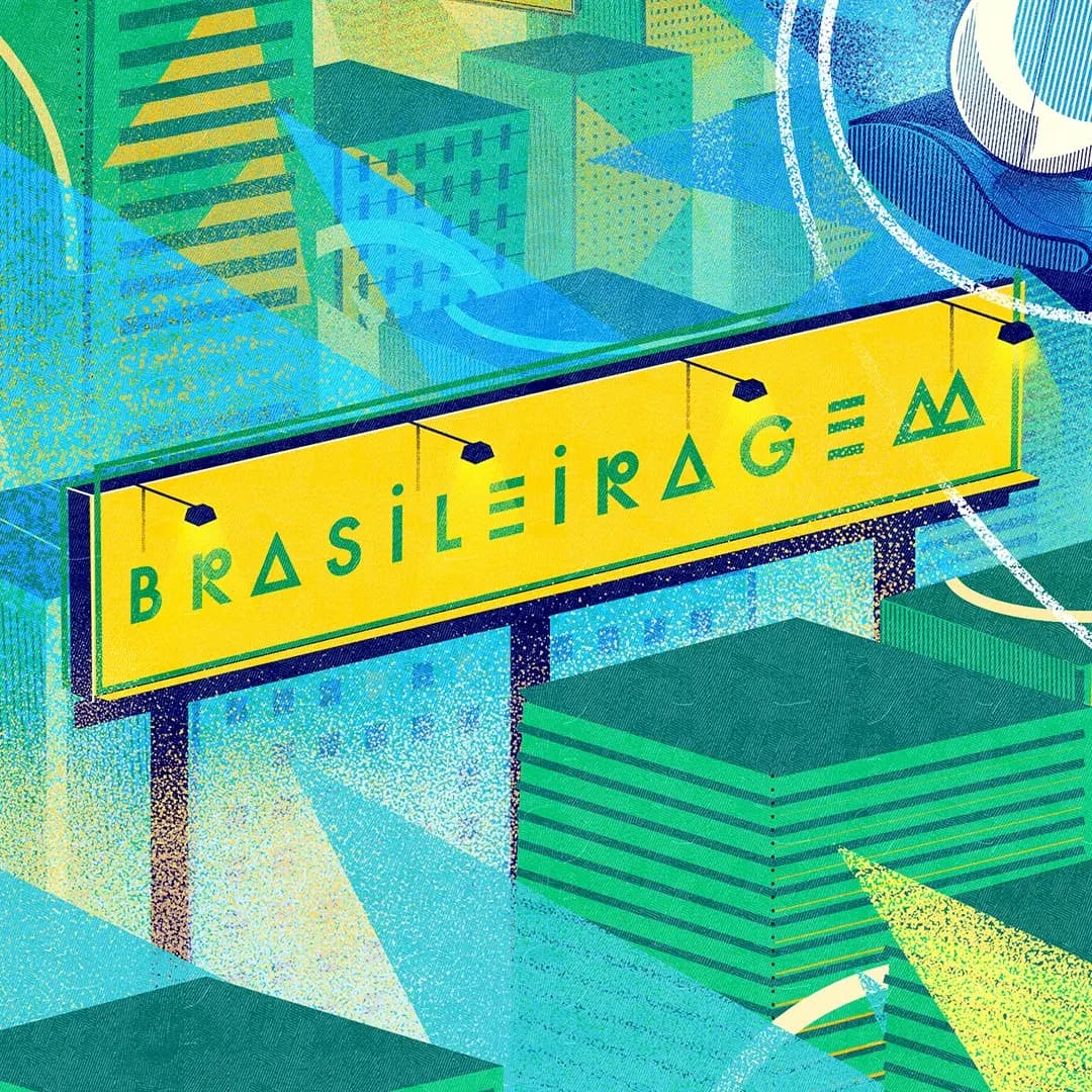 Brasileiragem billboard illustration in Brazil green and yellow