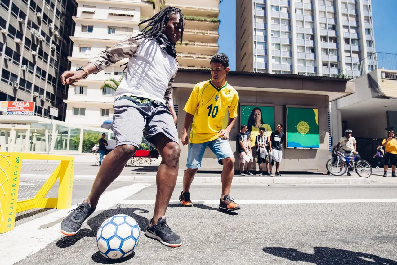 Street football activation on Avenida Paulista in Sao Paulo